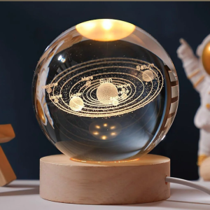 3D Crystal Ball Night Lamp With Woodern Base Solar System Crystal Ball Night Light, Bedroom Decor, Ideal Birthday Gift For Teens Men, Women, Kids, Boys, Girls.